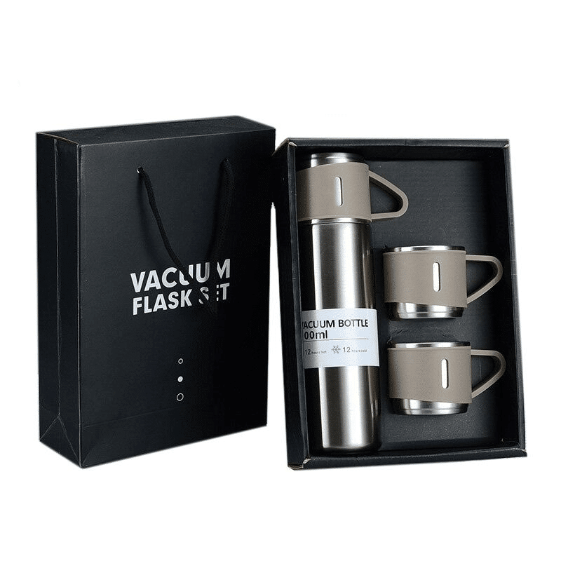 (500ml) Stainless Steel Vacuum Flask Gift Set with 3 Mugs
