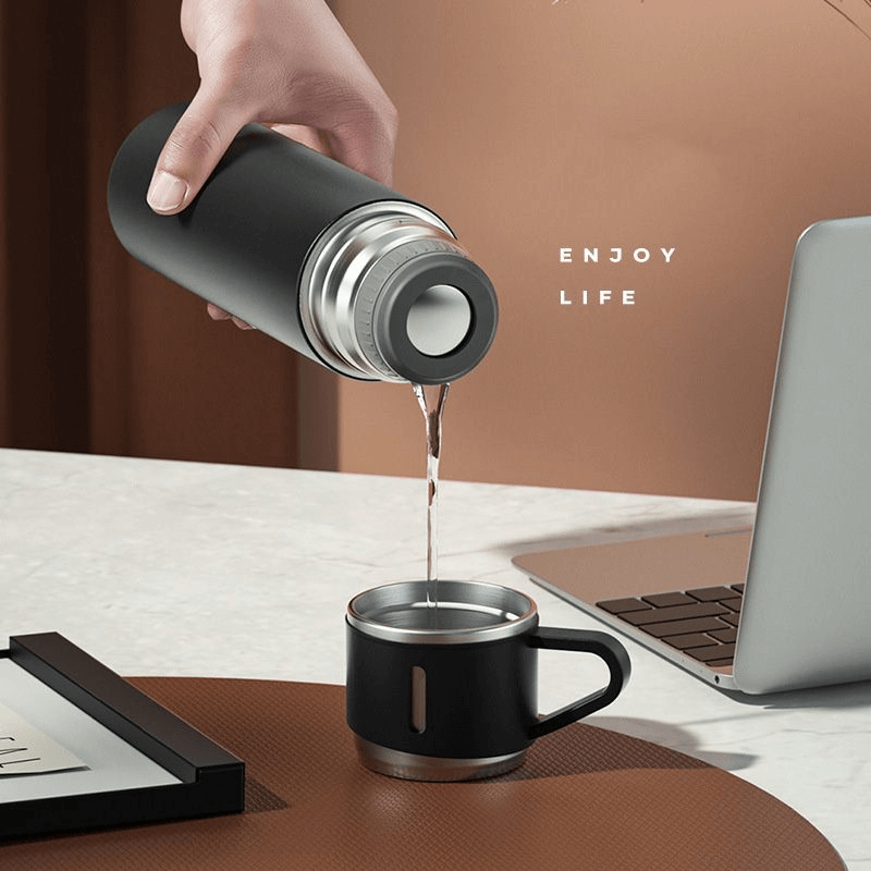 (500ml) Stainless Steel Vacuum Flask Gift Set with 3 Mugs