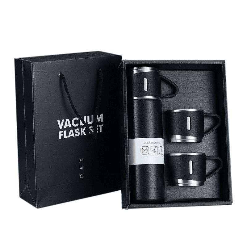 (500ml) Stainless Steel Vacuum Flask Gift Set with 3 Mugs