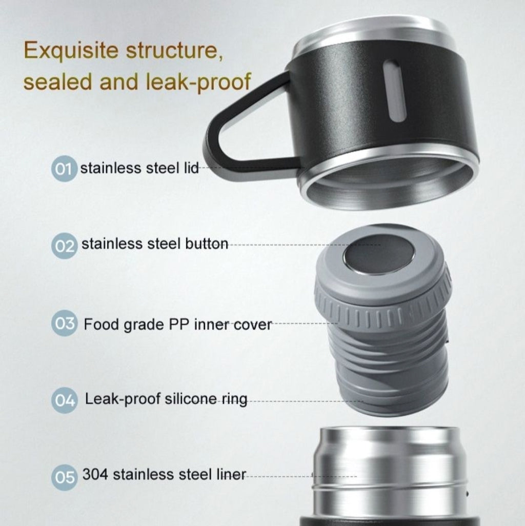 (500ml) Stainless Steel Vacuum Flask Gift Set with 3 Mugs